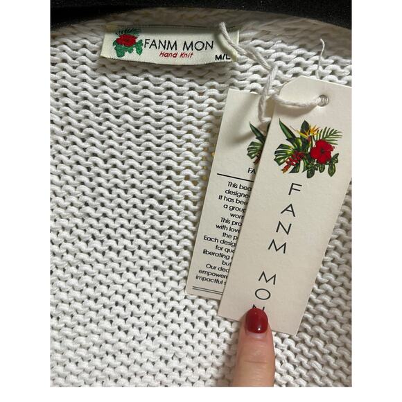 Fanm Mon Hand Knit Pink Rose Cardigan Cotton Sweater | Womens M L NEW - Picture 10 of 13